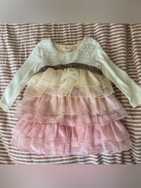 Baby Sara long sleeve tiered ruffle dress ombré Cream Pink long sleeve 12 months